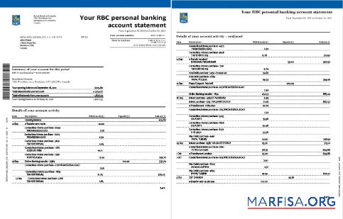Downloadable Canada RBC bank statement word 4 pages template